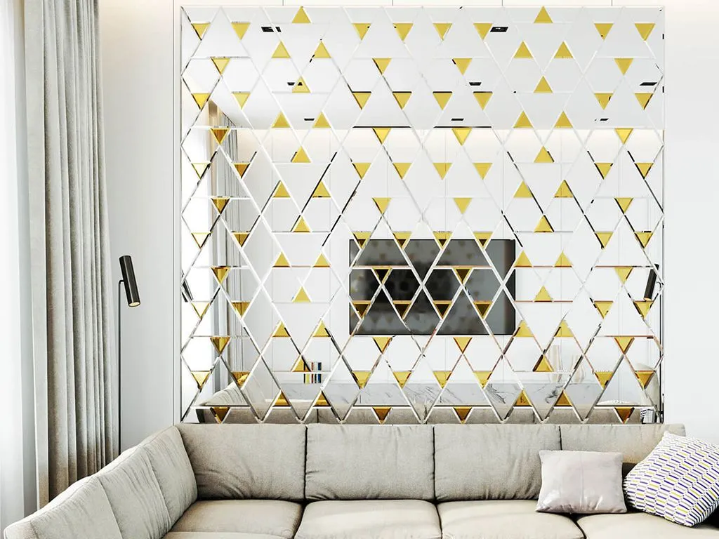 Керамическая плитка ТРЕУГОЛЬНАЯ ЗЕРКАЛЬНАЯ ПЛИТКА С ФАЦЕТОМ от производителя ДСТ –  фото