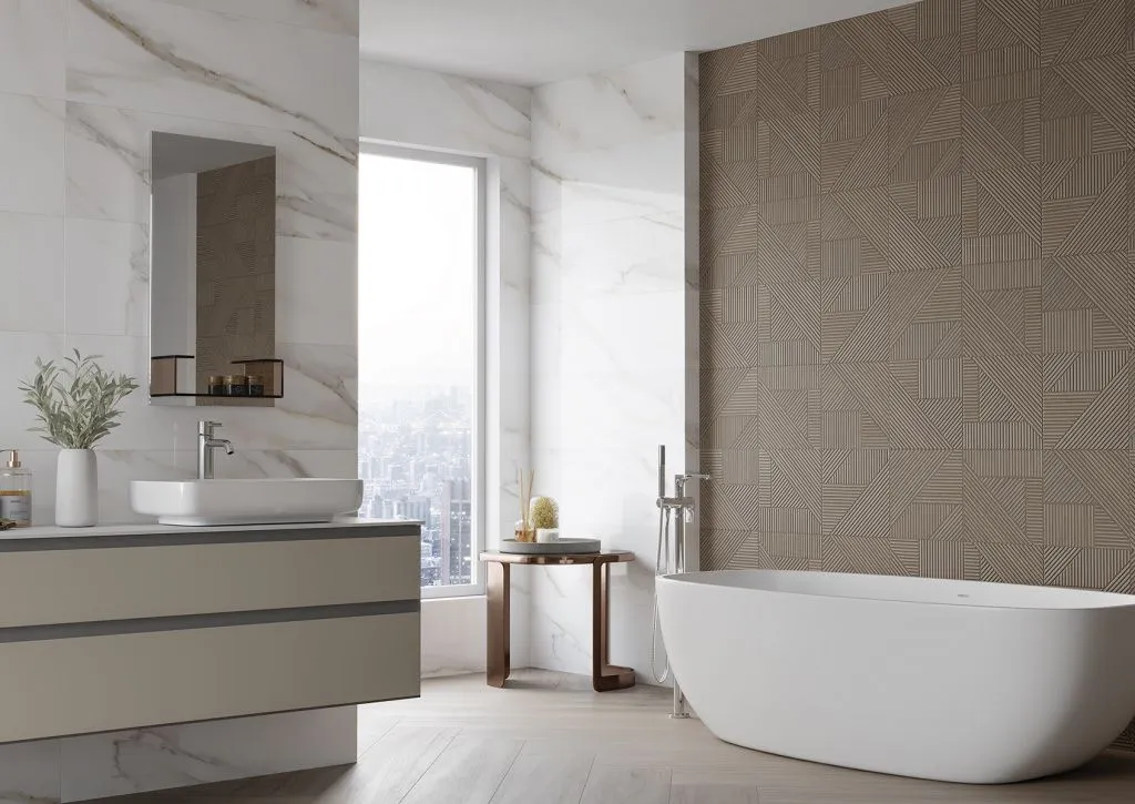 Rotterdam Nature 25x150 см, Rotterdam Nature 33x100 см и Calacatta Gold 33x100 см