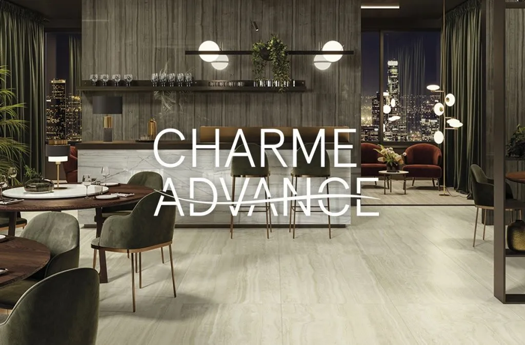 В первой коллекции CHARME ADVANCE наглядно продемонстрировано новое видение на имитацию мрамора и травертина с помощью плитки и керамогранита.