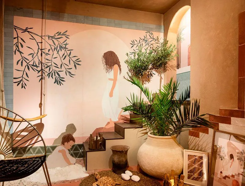 Вариант от дизайнера Бланка Хевиа, использовавшего для своего проекта сразу три оттенка глины, буквально заполнивших галерею "Medina", созданную для компании Drimdeco by Cuadriman.