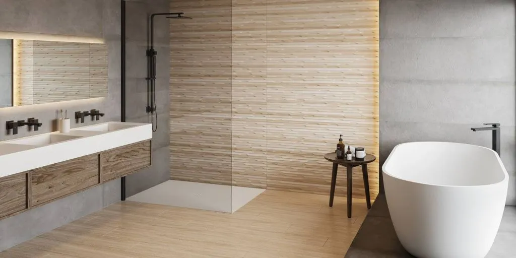 Модели из коллекции Verse от Keraben в белом цвете прекрасно сочетается со светлым оттенком дерева, таким как Wewood Crema от Íbero.