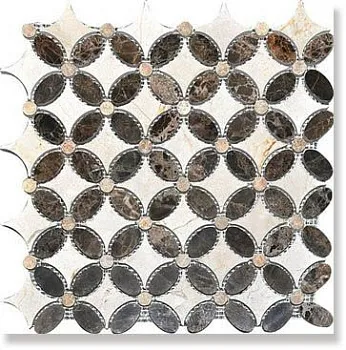 CV20094 Мозаика MOS.POLISHED (цветок) CREAM MARFIL+DARK EMPERADOR