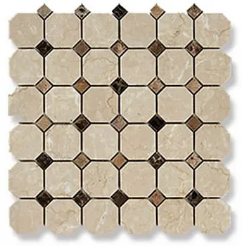 Мозаика Botticino Fiorito + Dark Imperador (4.9x4.9x1)/(1.5x1.5x1)