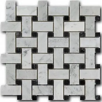 Мозаика Bianco Carrara + Nero Marquina (3x6x1)/(1.5x1.5x1)