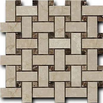 Мозаика Botticino Fiorito + Dark Imperador (3x6x1)/(1.5x1.5x1)