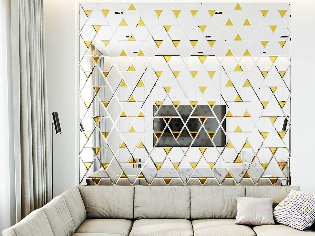 Керамическая плитка ТРЕУГОЛЬНАЯ ЗЕРКАЛЬНАЯ ПЛИТКА С ФАЦЕТОМ от производителя ДСТ –  фото