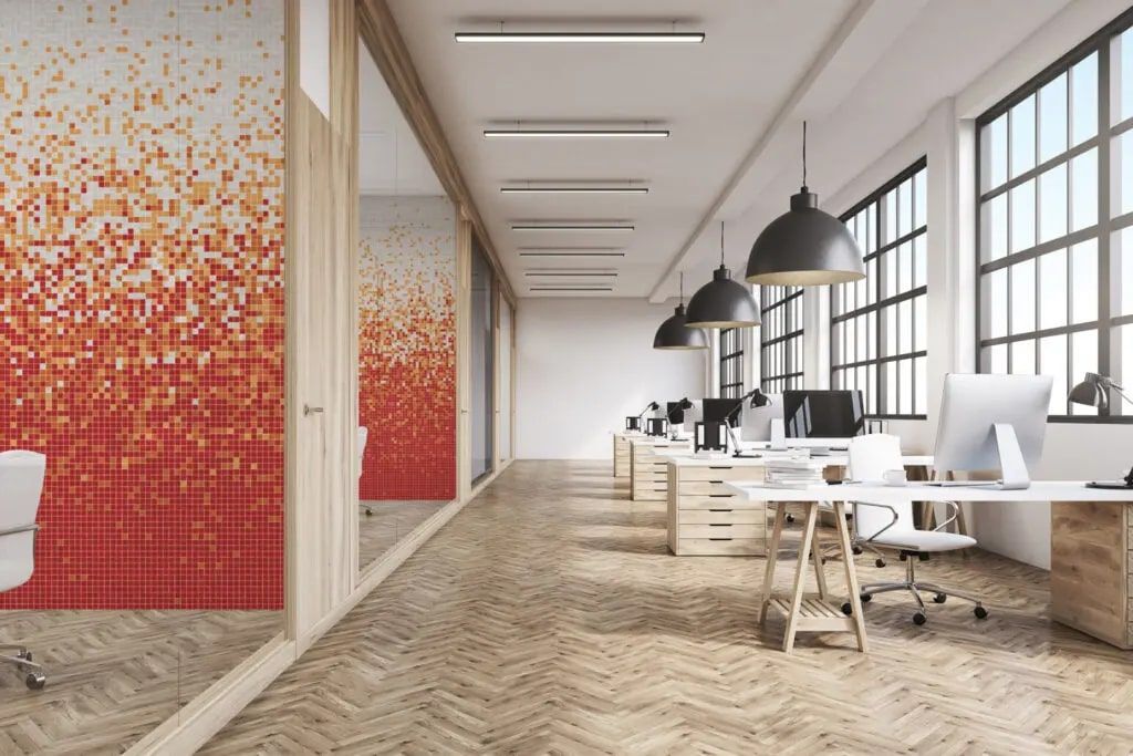 Мозаикой Jamaica с градацией оранжевого в дизайне офиса