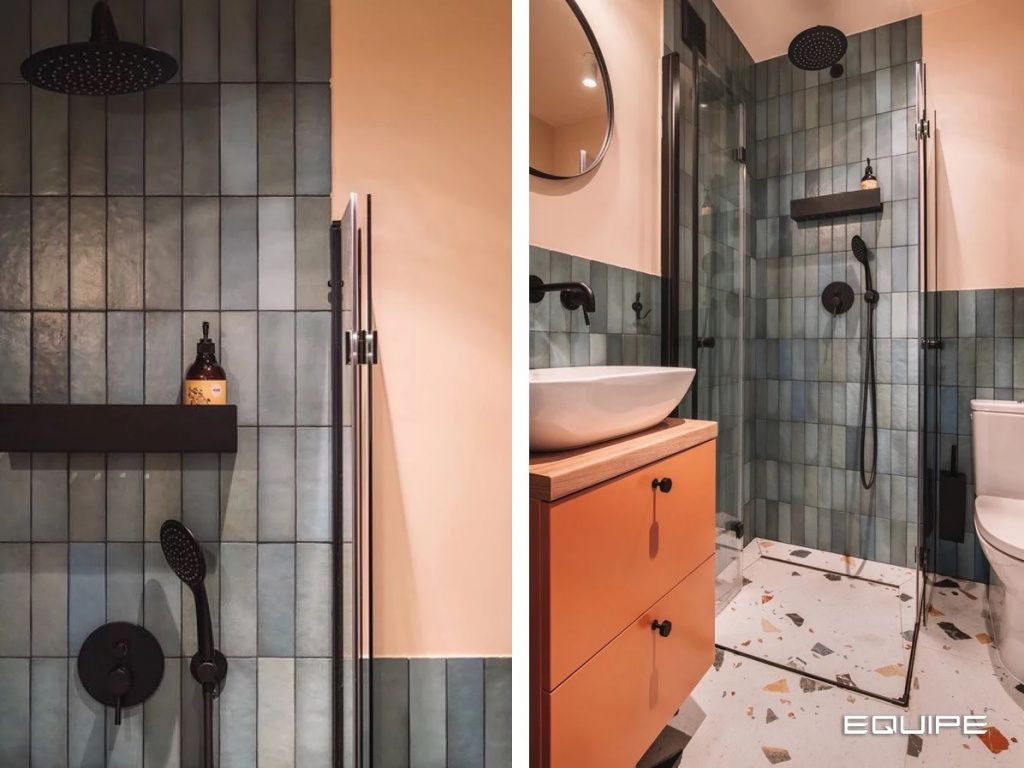 В ванной комнате предпочтение было отдано прямоугольной облицовке Magma Aquamarina более насыщенной расцветки, идеально вписавшейся в дизайн современного помещения.