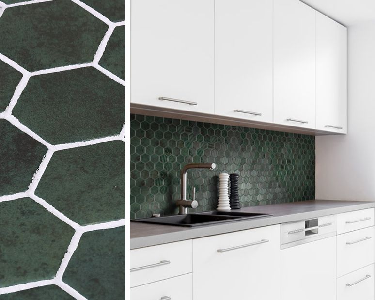Кухонный фартук со стеклянной мозаикой Hex XL Zelik Green