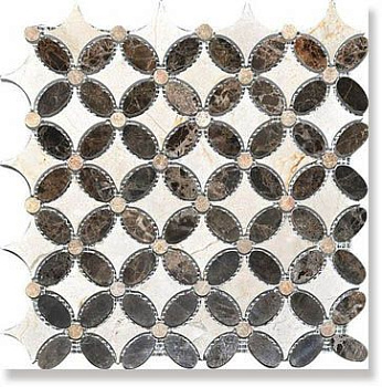 CV20094 Мозаика MOS.POLISHED (цветок) CREAM MARFIL+DARK EMPERADOR