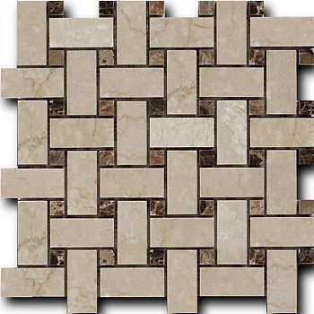 Мозаика Botticino Fiorito + Dark Imperador (3x6x1)/(1.5x1.5x1)